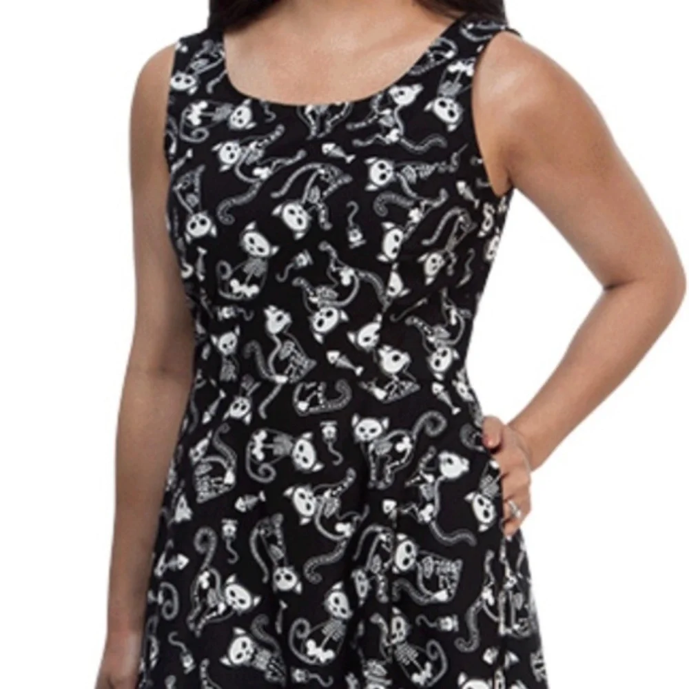 ModCloth Black Mini Dress with White Skeleton Cat Print - Picture 3 of 4
